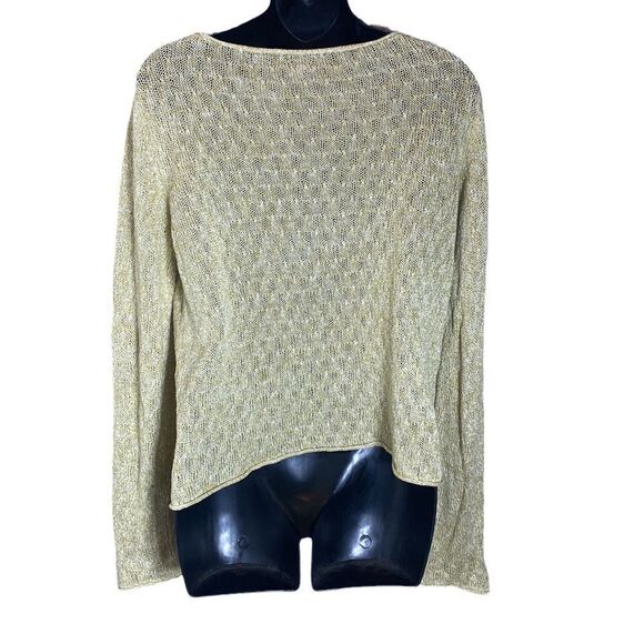 Eileen fisher sweater open knit linen yellow/white medium capsule sustainable - Picture 3 of 5